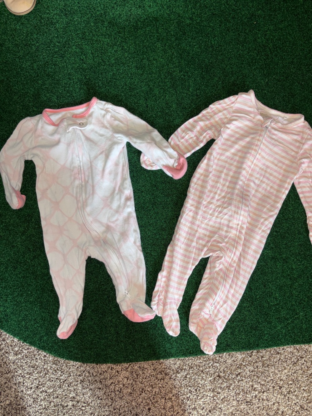 Baby Pink Footed One-Piece Sleepers - Soft Zip Front